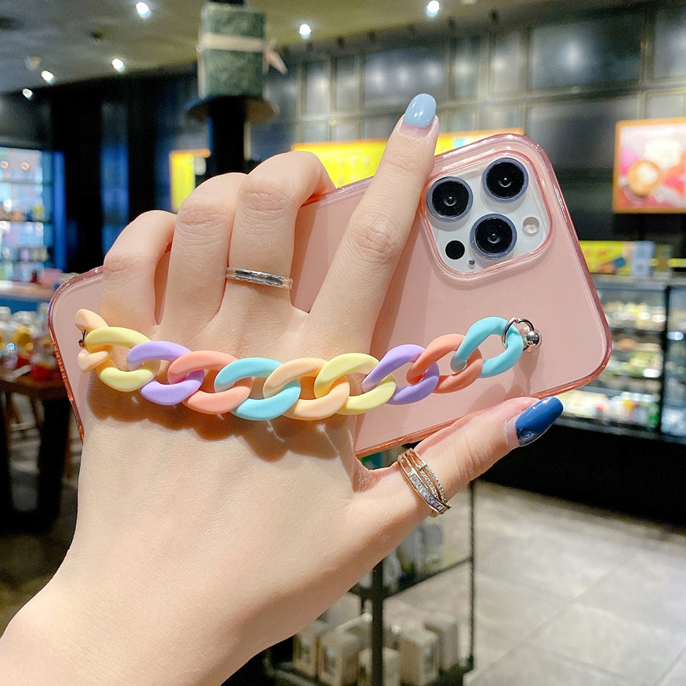 NCKCH Rainbow Chain Bracelet Clear Soft TPU Phone Case For iPhone 13 12 11