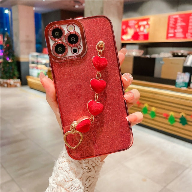 Luxury Flash Plating Frame With Love Heart Bracelet Phone Case