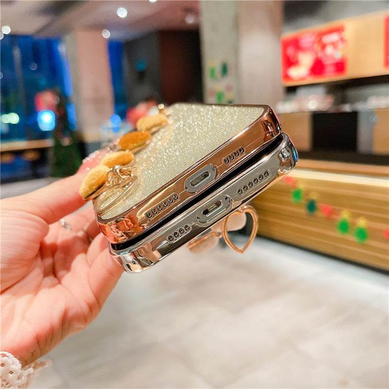 Luxury Flash Plating Frame With Love Heart Bracelet Phone Case