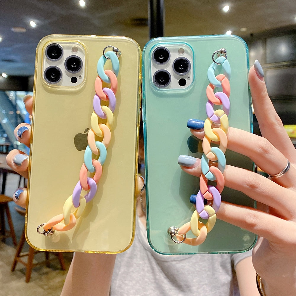 NCKCH Rainbow Chain Bracelet Clear Soft TPU Phone Case For iPhone 13 12 11