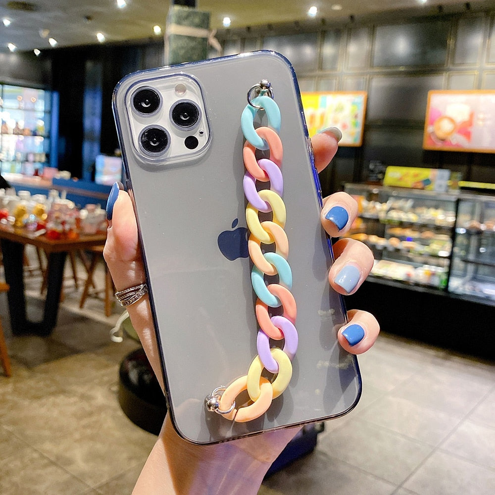 NCKCH Rainbow Chain Bracelet Clear Soft TPU Phone Case For iPhone 13 12 11