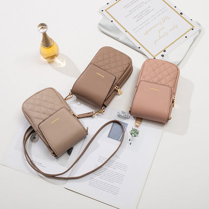 Plaid Sewing Design Mobile Phone Bags For Women Simple Buckle Multifunctional Crossbody Shoulder Bag