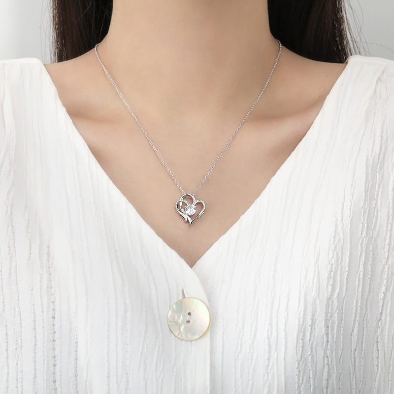 Zircon Double Love Necklace With Rhinestones