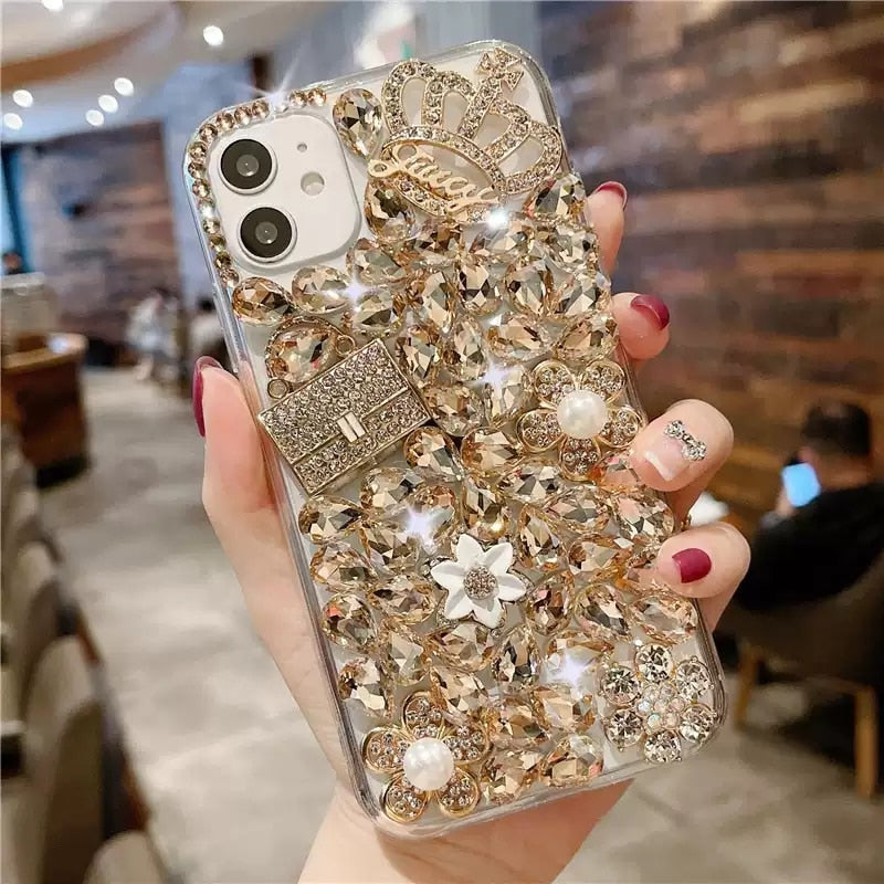 Bling Diamond Bead Chain Mirror Strap Phone Case For iPhone 14/15