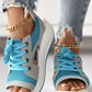Summer Contrast Paneled Cutout Lace-up Muffin Sandals