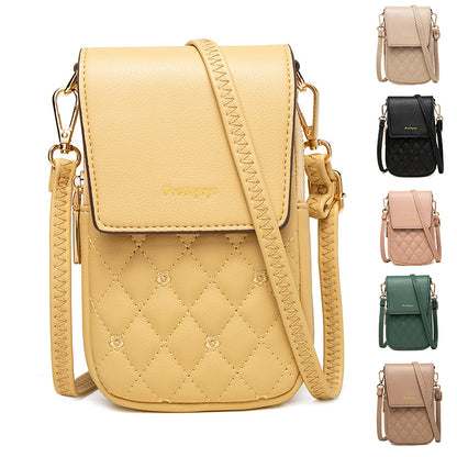 Plaid Sewing Design Mobile Phone Bags For Women Simple Buckle Multifunctional Crossbody Shoulder Bag