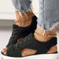 Summer Contrast Paneled Cutout Lace-up Muffin Sandals
