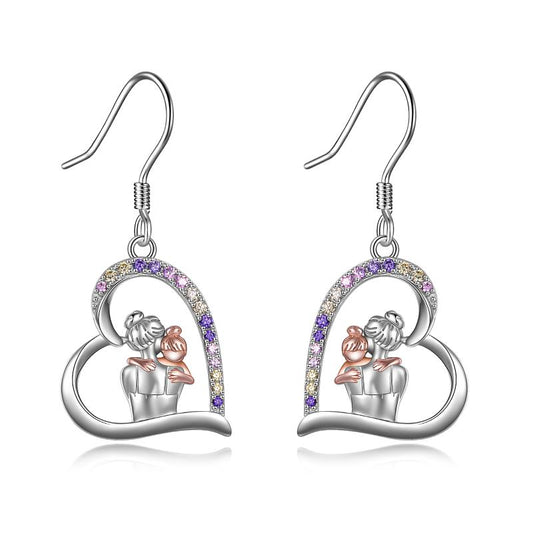 Mother Earrings Sterling Silver Mother Hold Child Love Heart Dangle Earrings Jewelry Gifts