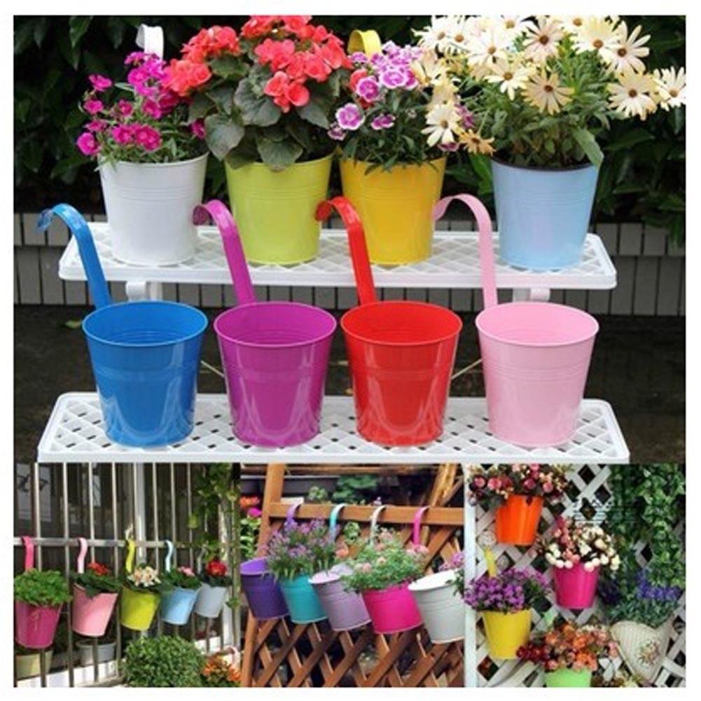 10Pcs Iron Metal Hanging Flower Pot Balcony Plant Garden Planter Home Decorations