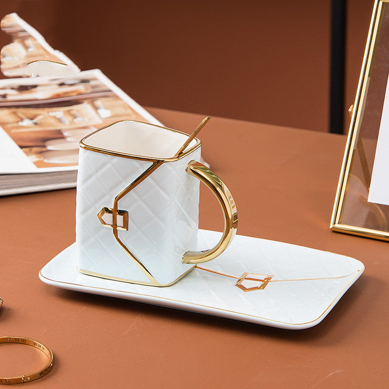 Handbag-Shaped Creative Ceramic Mug With Saucer & Spoon