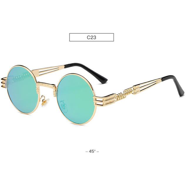 Retro Steampunk Style Gold Metal Round Sunglasses For Men and Women With Mirror Coating