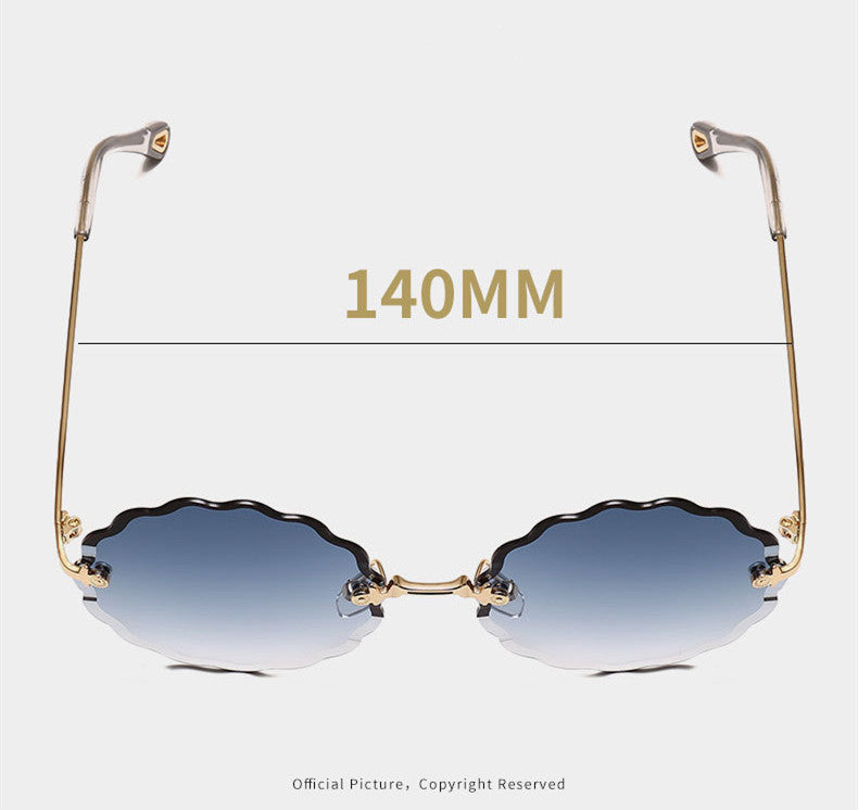 Lady Round Rimless Sunglasses With Diamond Cut Lens