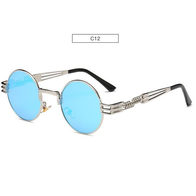 Retro Steampunk Style Gold Metal Round Sunglasses For Men and Women With Mirror Coating