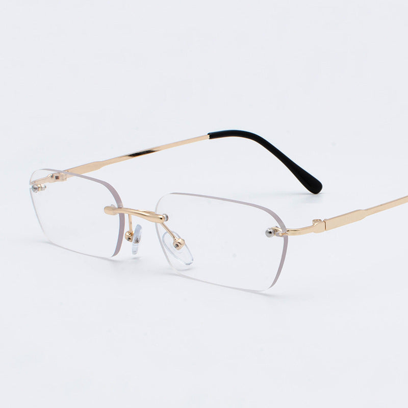Hong Kong Style Men's Personality Yellow Square Rimless Glasses