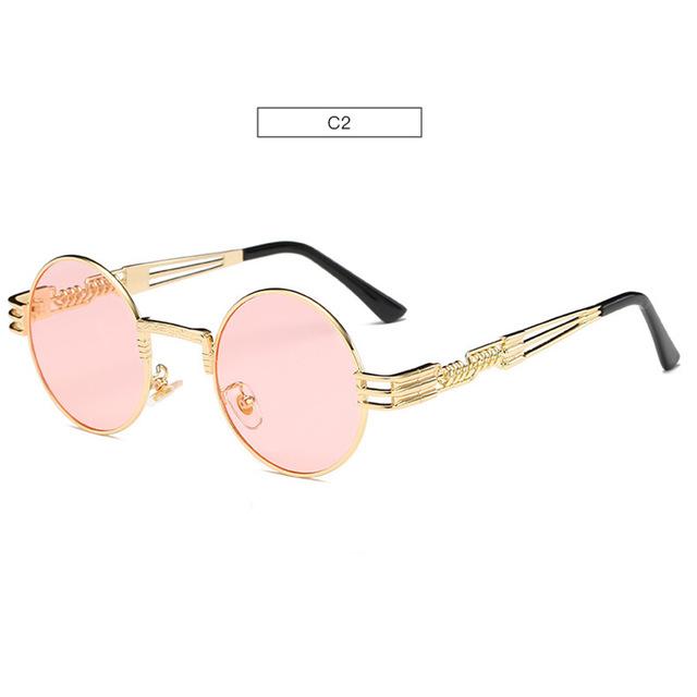 Retro Steampunk Style Gold Metal Round Sunglasses For Men and Women With Mirror Coating