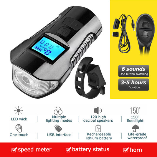 Waterproof Bicycle Light USB Charging With Horn | Speedometer