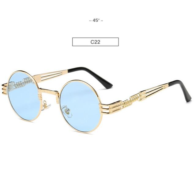 Retro Steampunk Style Gold Metal Round Sunglasses For Men and Women With Mirror Coating