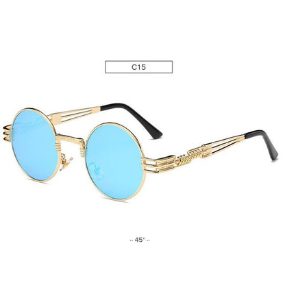 Retro Steampunk Style Gold Metal Round Sunglasses For Men and Women With Mirror Coating