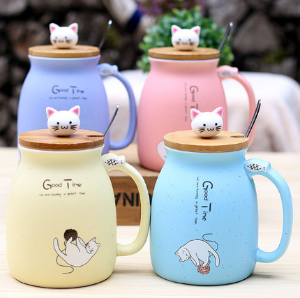 Heat-resistant Cute Cat Cup with Lid & Spoon