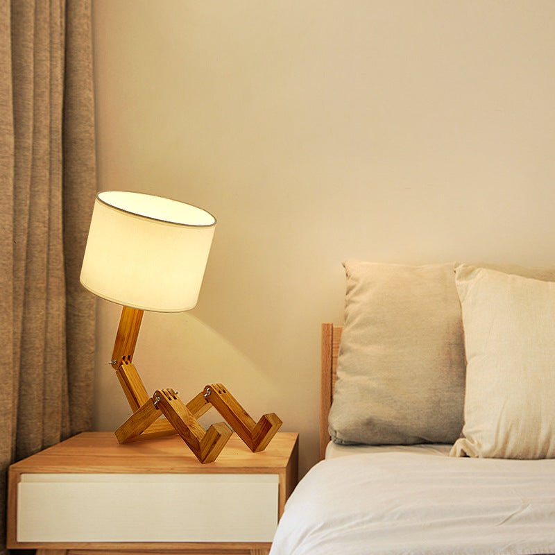 Robot Shaped Wooden Base LED Table Lamp