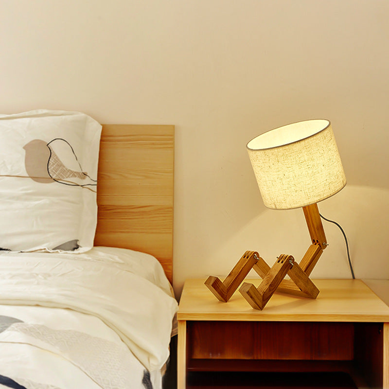 Robot Shaped Wooden Base LED Table Lamp