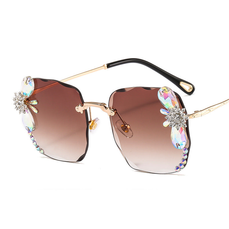 Frameless Trendy Rhinestone Gradient Luxury Sunglasses