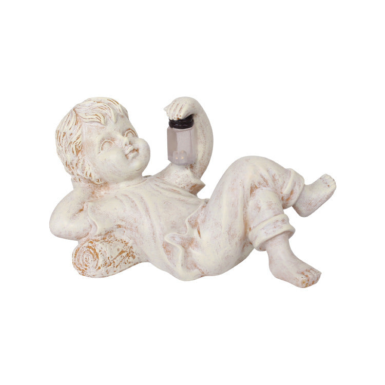 Cute Boy and Girl Resin Statue Craft With Solar Lighted Firefly Jar
