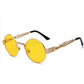 Retro Steampunk Style Gold Metal Round Sunglasses For Men and Women With Mirror Coating