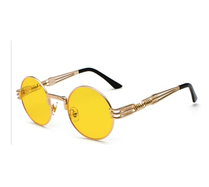 Retro Steampunk Style Gold Metal Round Sunglasses For Men and Women With Mirror Coating