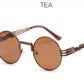 Retro Steampunk Style Gold Metal Round Sunglasses For Men and Women With Mirror Coating