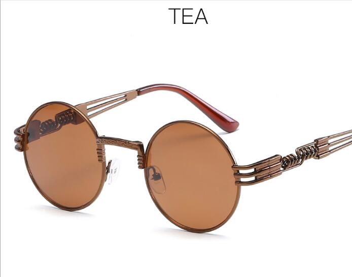 Retro Steampunk Style Gold Metal Round Sunglasses For Men and Women With Mirror Coating