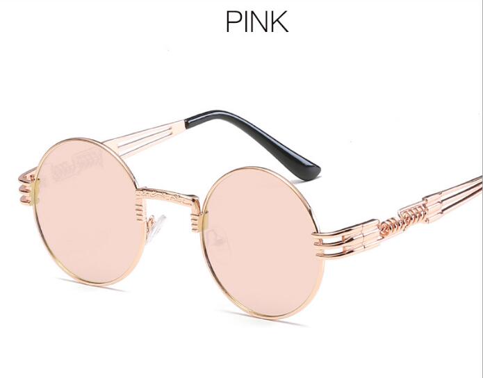 Retro Steampunk Style Gold Metal Round Sunglasses For Men and Women With Mirror Coating