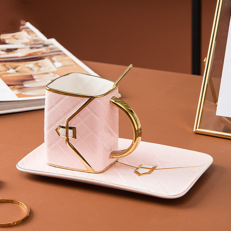 Handbag-Shaped Creative Ceramic Mug With Saucer & Spoon