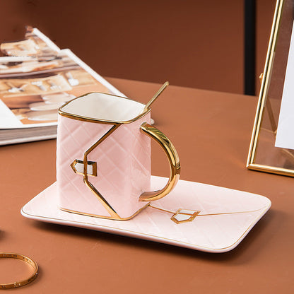 Handbag-Shaped Creative Ceramic Mug With Saucer & Spoon