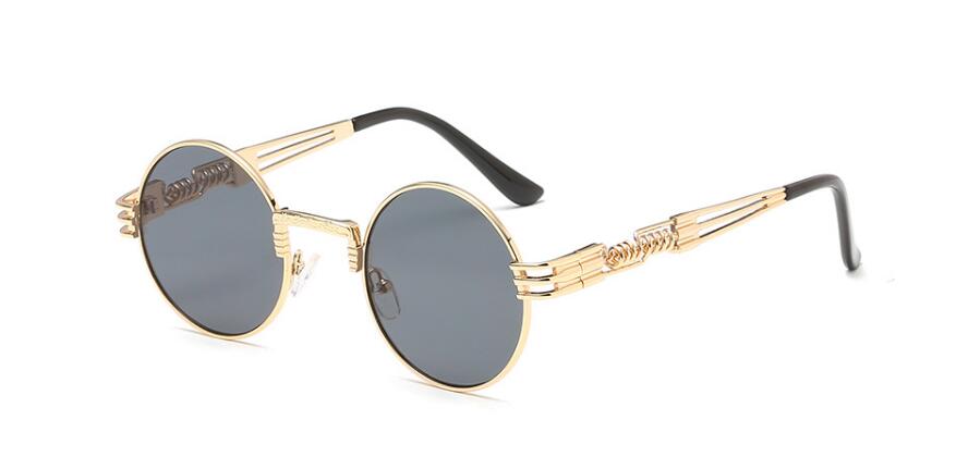 Retro Steampunk Style Gold Metal Round Sunglasses For Men and Women With Mirror Coating