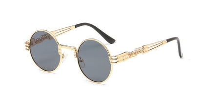 Retro Steampunk Style Gold Metal Round Sunglasses For Men and Women With Mirror Coating
