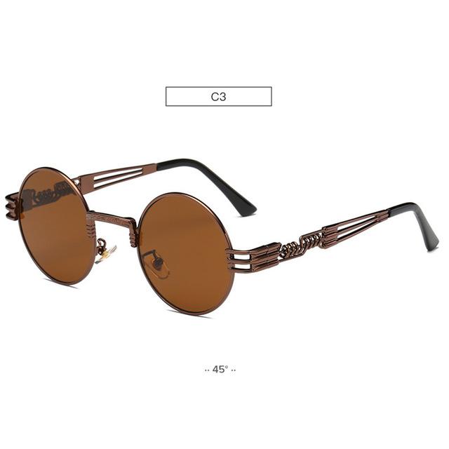 Retro Steampunk Style Gold Metal Round Sunglasses For Men and Women With Mirror Coating
