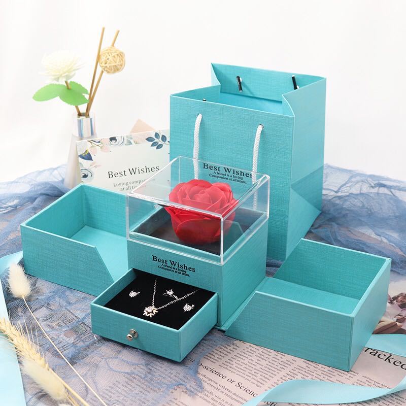 Valentine's Day Gift Flower Soap Rose Jewelry Box Set Girl Women Earrings Necklace Lipstick Makeup Storage