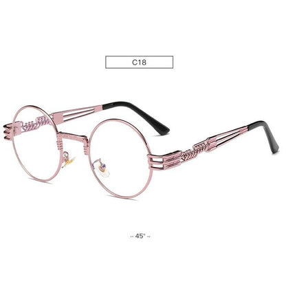 Retro Steampunk Style Gold Metal Round Sunglasses For Men and Women With Mirror Coating