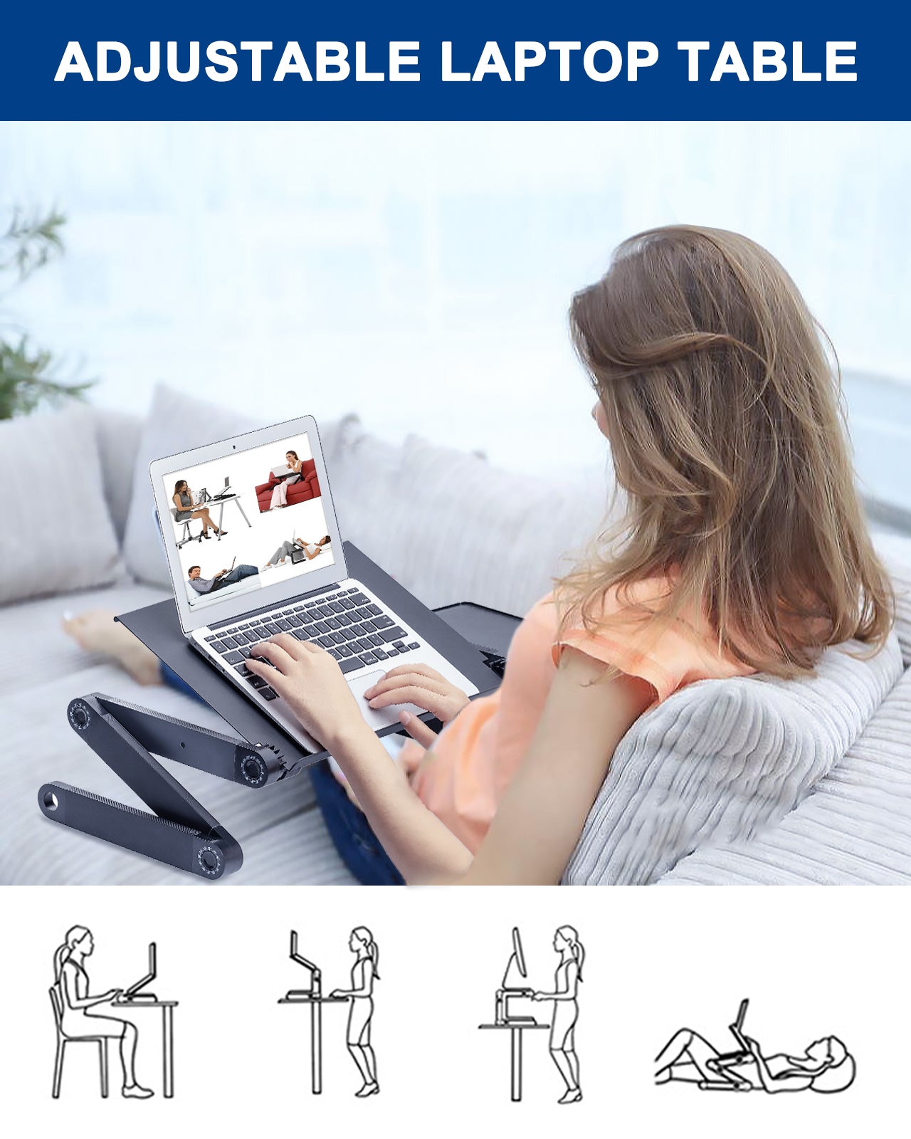 RAINBEAN  Foldable Aluminum Notebook Stand With 2 CPU Cooling USB Fans With Mouse Pad