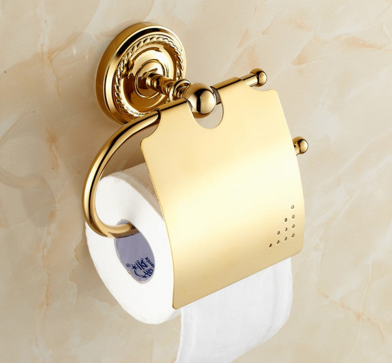 Luxury Polished Gold Color Brass Wall Mounted Bathroom Toilet Paper Roll Holder