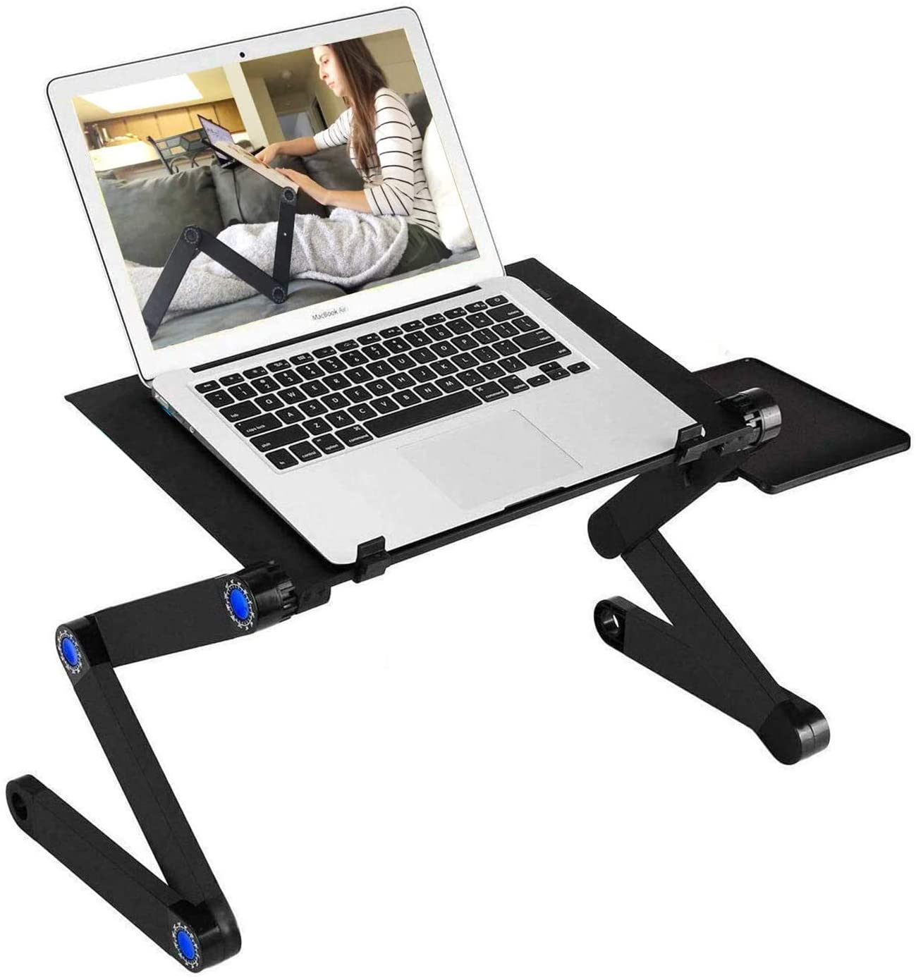 RAINBEAN  Foldable Aluminum Notebook Stand With 2 CPU Cooling USB Fans With Mouse Pad