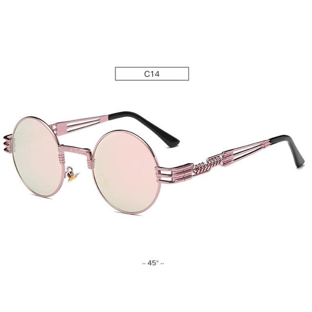 Retro Steampunk Style Gold Metal Round Sunglasses For Men and Women With Mirror Coating