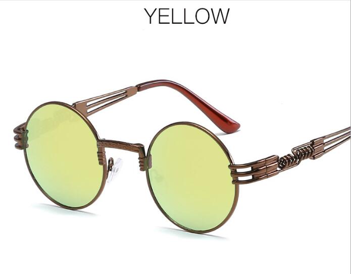 Retro Steampunk Style Gold Metal Round Sunglasses For Men and Women With Mirror Coating