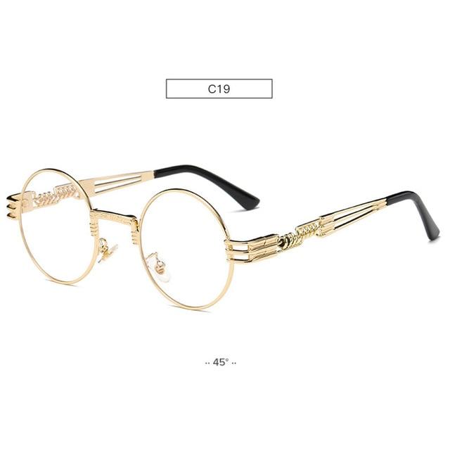 Retro Steampunk Style Gold Metal Round Sunglasses For Men and Women With Mirror Coating