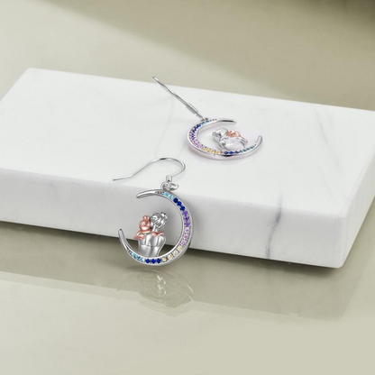 Mother Earrings Sterling Silver Mother Hold Child Moon Mom Dangle Earrings Jewelry Gifts