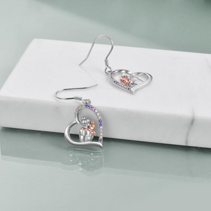 Mother Earrings Sterling Silver Mother Hold Child Love Heart Dangle Earrings Jewelry Gifts