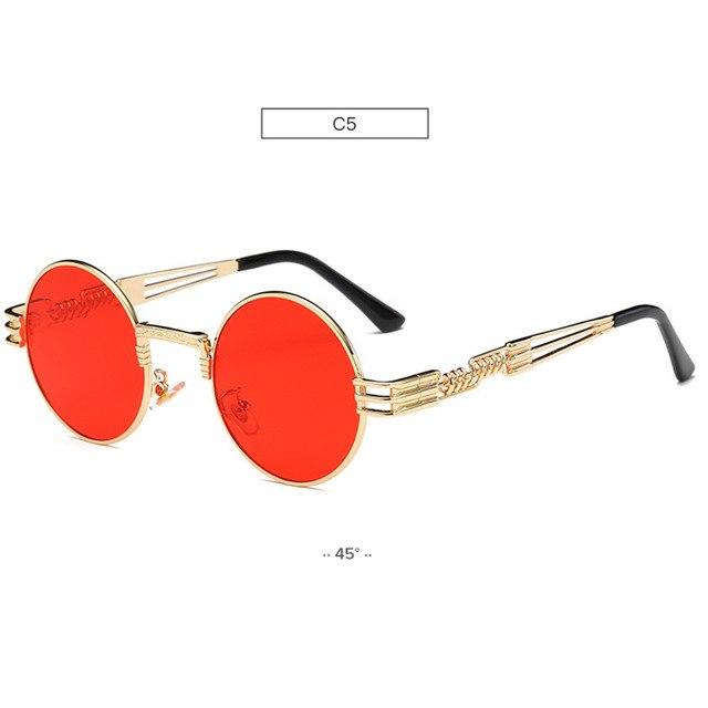 Retro Steampunk Style Gold Metal Round Sunglasses For Men and Women With Mirror Coating