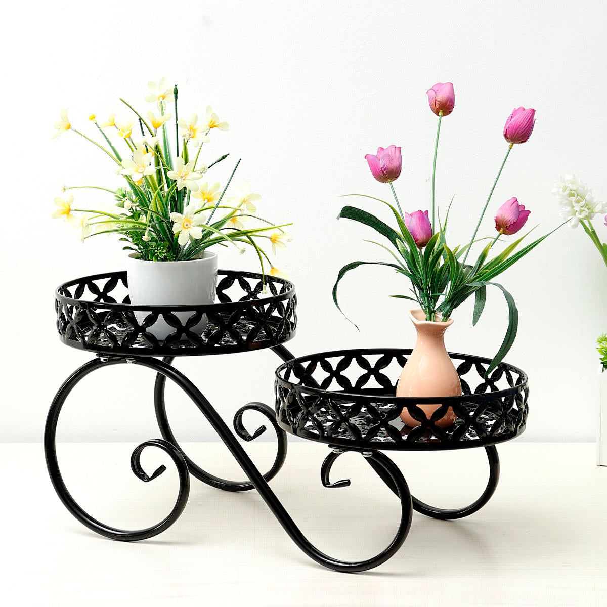 Wrought Iron Flower Pot High and Low Layer Living Room Balcony Floor Plant Stand