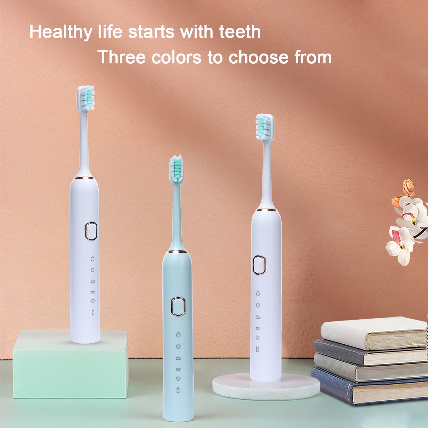 Electric Toothbrush Tongue Scraper 2 Brush Heads 5 Modes USB Rechargeable